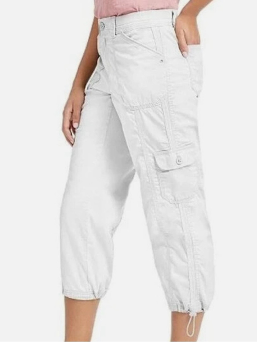 Style & Co. White Cargo Capris with Drawstring Hem